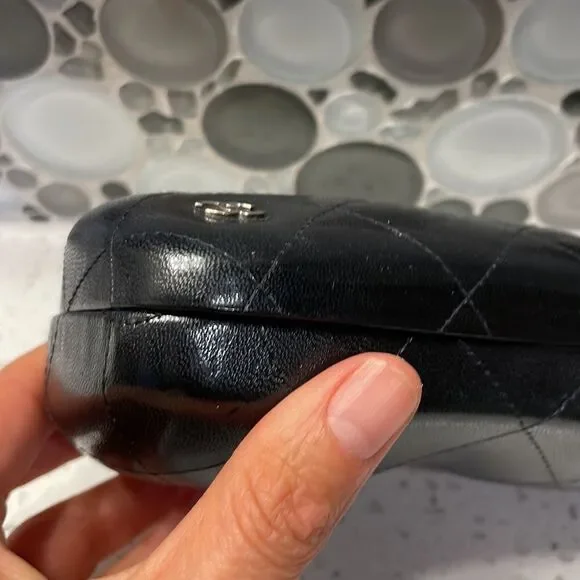 Chanel black leather quilted sunglass case. No sunglasses just the case